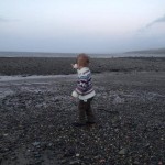 Toddler on the Beach Pointing at the Sea